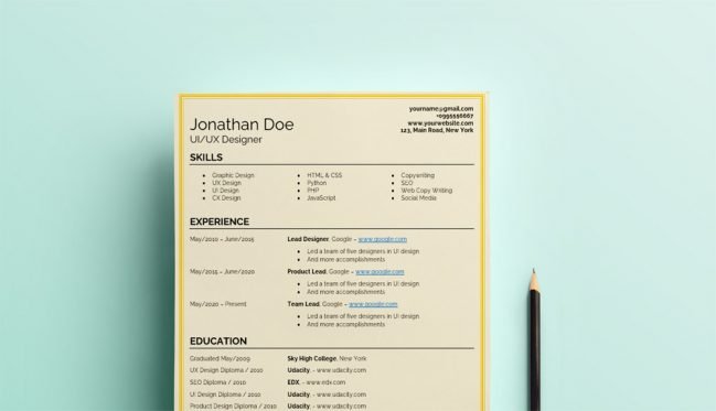 free word resume template for freelancers header